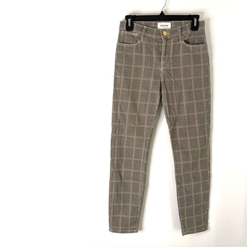 Frame Denim Le High Skinny Crop Pants Windowpane Plaid Grey High Rise